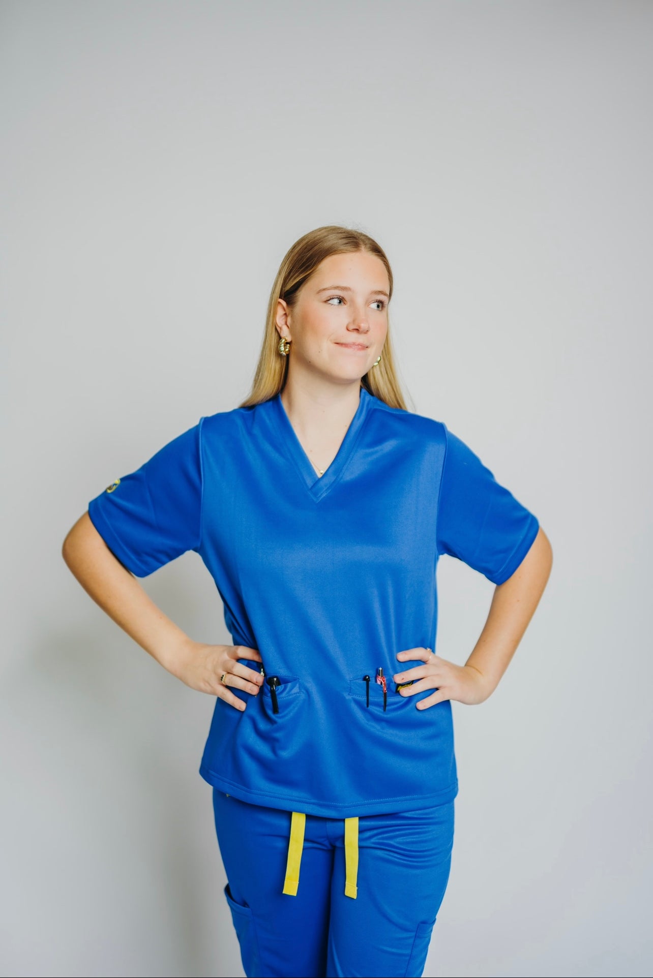 Women's Royal Blue Short Sleeve Double Pocket Scrub Top