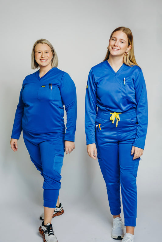Women's Royal Blue Long Sleeve Single Pocket Scrub Top
